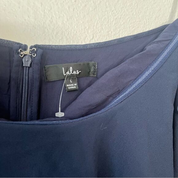 NEW Lulu's Navy Off-the-Shoulder Ruffled Maxi Dress Gown Size Large - Picture 9 of 11